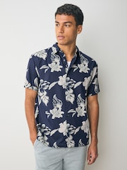 Superdry Blue Dark Hawaiian Print Shirt - Image 4 of 6