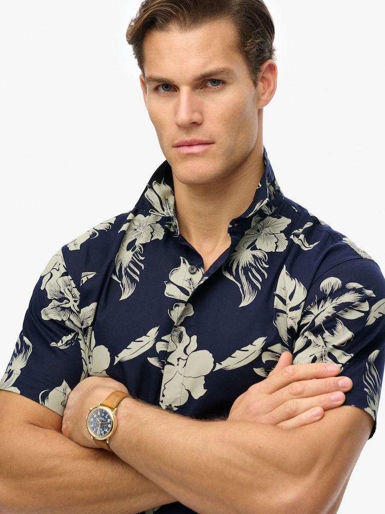 Superdry Blue Dark Hawaiian Print Shirt - Image 4 of 6