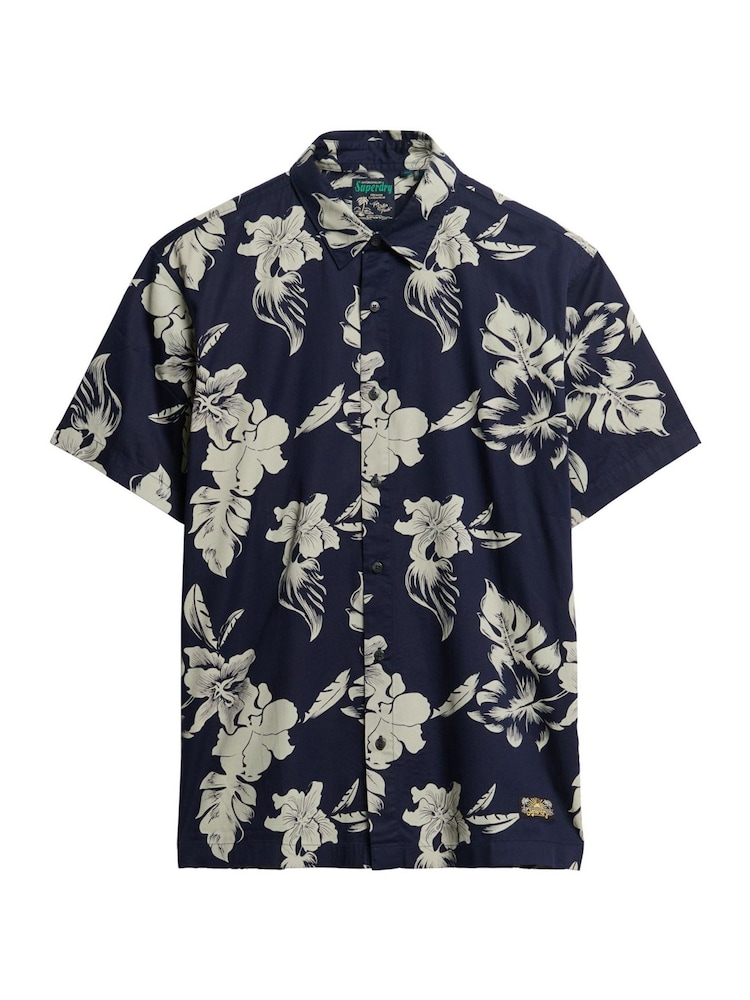 Superdry Blue Dark Hawaiian Print Shirt - Image 5 of 6