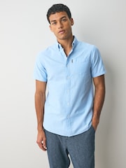 Superdry sky Blue Oxford Short Sleeve 100% Cotton Shirt - Image 4 of 8
