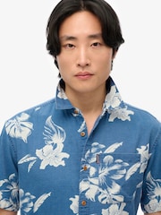 Superdry Blue Vintage Loom Short Sleeve 100% Cotton Shirt - Image 3 of 4