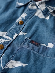 Superdry Blue Vintage Loom Short Sleeve 100% Cotton Shirt - Image 4 of 4