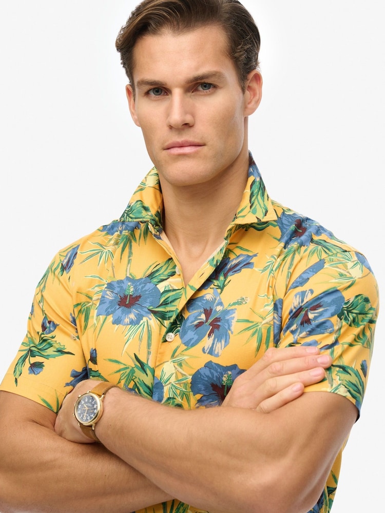 Superdry Yellow Short Sleeve Hawaiian Printed Shirt - Image 4 of 6