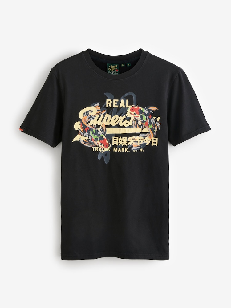 Черный - Футболка Superdry VL Tokyo Relaxed из 100% хлопка - Image 1 of 2