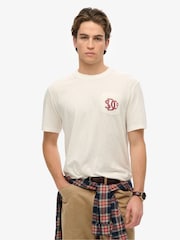 Superdry Cream Merchant Graphic Loose Fit 100% Cotton T-Shirt - Image 1 of 5