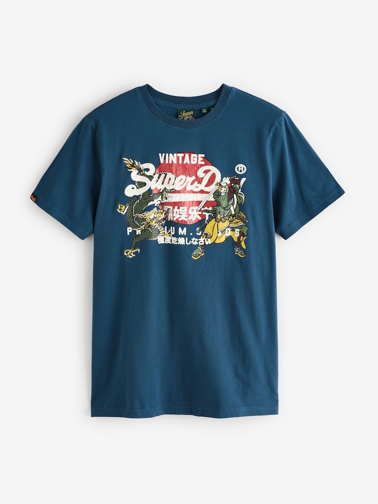 Superdry Blue VL Tokyo Relaxed 100% Cotton T-Shirt - Image 1 of 2