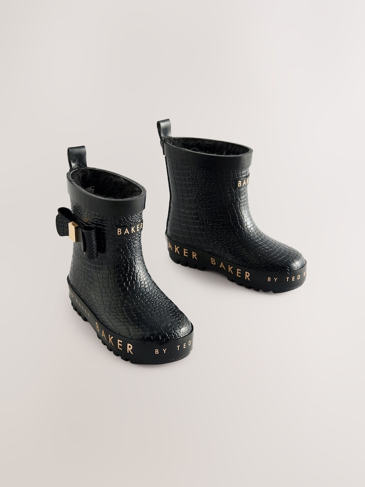 Baker by Ted Baker Girls Faux Fur Lined Welly Boots with Bow - Image 2 of 5