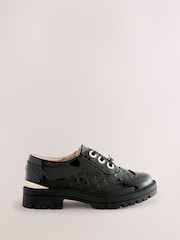 Baker by Ted Baker Girls Back to School Chunky Patent Black Brogue Shoes with Bow - Image 2 of 5
