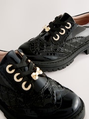 Baker by Ted Baker Girls Back to School Chunky Patent Black Brogue Shoes with Bow - Image 3 of 5