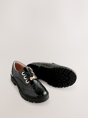 Baker by Ted Baker Girls Back to School Chunky Patent Black Brogue Shoes with Bow - Image 5 of 5
