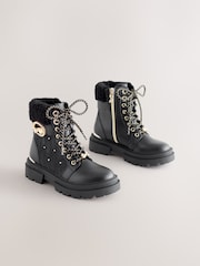 Baker by Ted Baker Girls Embossed Lace-Up Chunky Boots - Image 2 of 6