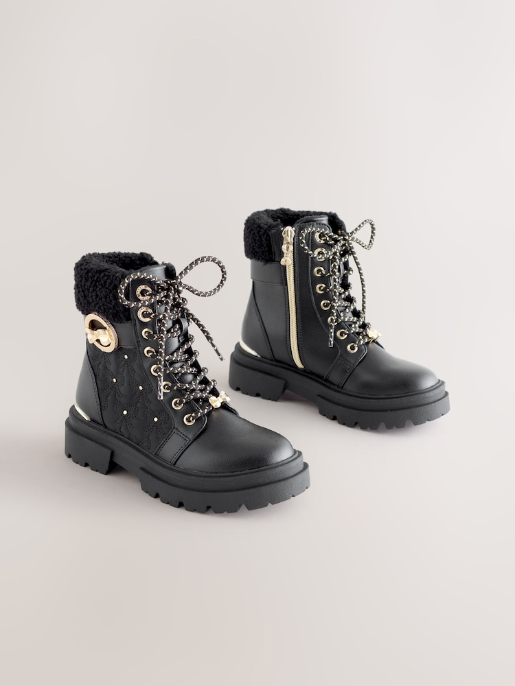 Baker by Ted Baker Girls Embossed Lace-Up Chunky Boots - Image 2 of 6 Baker by Ted Baker Girls Embossed Lace-Up Chunky Boots - Image 2 of 6