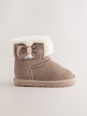 Baker by Ted Baker Girls Faux Fur Cuff Boot Slippers with Bow - Image 1 of 6