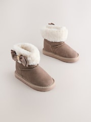 Baker by Ted Baker Girls Faux Fur Cuff Boot Slippers with Bow - Image 2 of 6