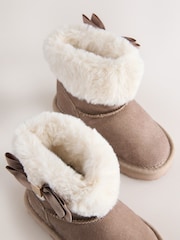 Baker by Ted Baker Girls Faux Fur Cuff Boot Slippers with Bow - Image 4 of 6