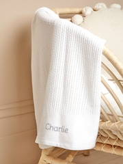 JoJo Maman Bébé Personalised White Woven Cellular Blanket - Image 1 of 5