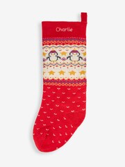 JoJo Maman Bébé Red Personalised Penguin Knitted Stocking - Image 1 of 6