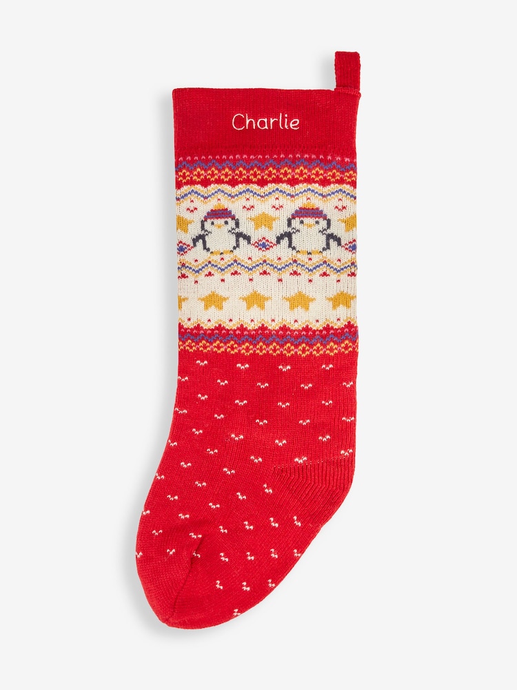 JoJo Maman Bébé Red Personalised Penguin Knitted Stocking - Image 1 of 6 JoJo Maman Bébé Red Personalised Penguin Knitted Stocking - Image 1 of 6