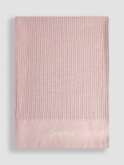 JoJo Maman Bébé Personalised Pink Woven Cellular Blanket - Image 1 of 3