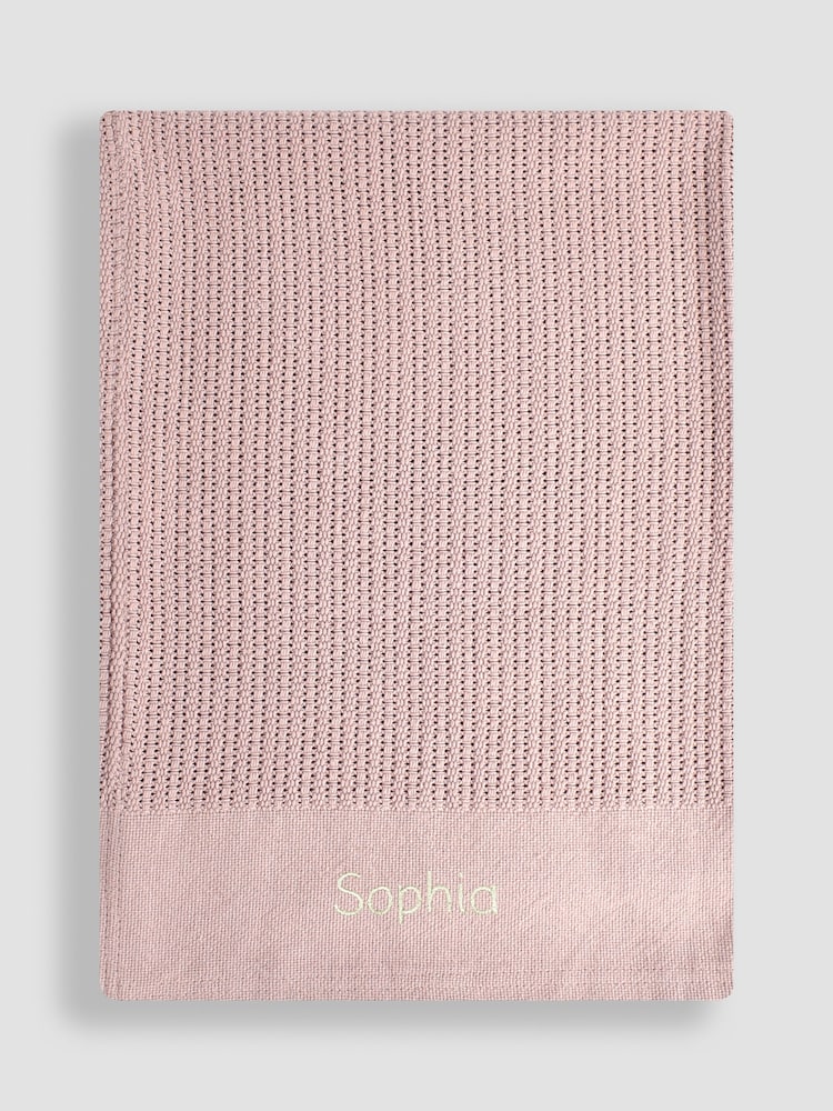 JoJo Maman Bébé Personalised Pink Woven Cellular Blanket - Image 1 of 3