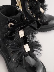 Baker by Ted Baker Girls Black Diamanté Lace-Up Boots with Bow - Image 3 of 6