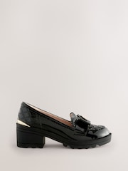 Baker by Ted Baker Girls Back to School Patent Heeled Black Loafer Shoes with Bow - Image 2 of 5