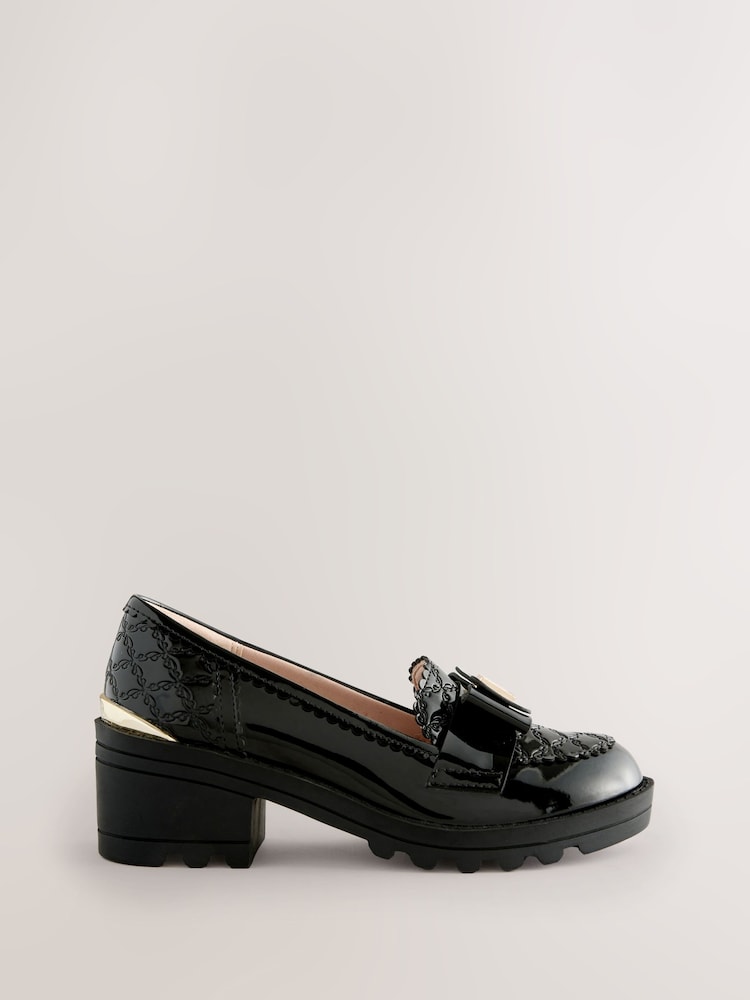 Baker by Ted Baker Girls Back to School Patent Heeled Black Loafer Shoes with Bow - Image 2 of 5