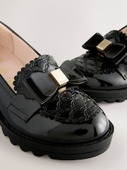 Baker by Ted Baker Girls Back to School Patent Heeled Black Loafer Shoes with Bow - Image 3 of 5