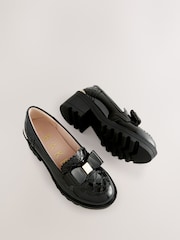 Baker by Ted Baker Girls Back to School Patent Heeled Black Loafer Shoes with Bow - Image 5 of 5