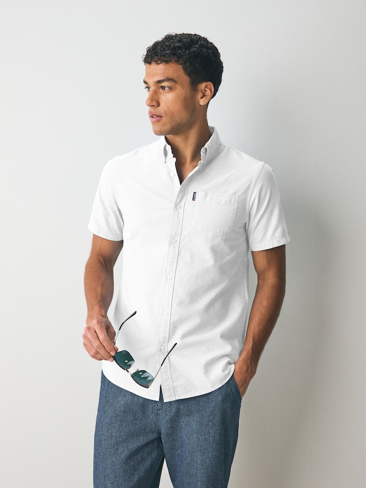 Superdry White Oxford Short Sleeve 100% Cotton Shirt - Image 1 of 4 Superdry White Oxford Short Sleeve 100% Cotton Shirt - Image 1 of 4