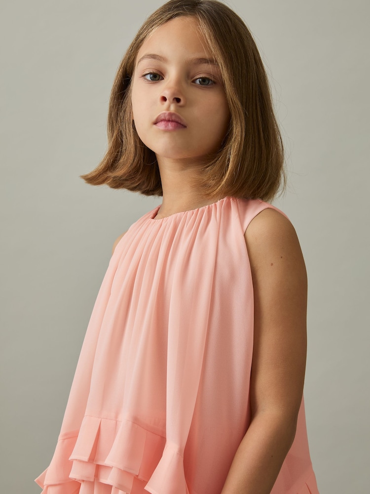 Reiss Pink Luni 9-13 yrs Chiffon Tiered Dress - Image 1 of 4