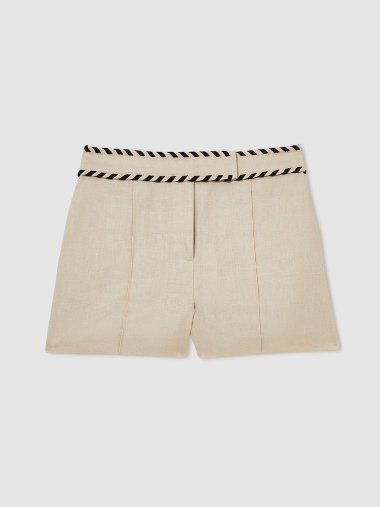 neutre - Shorts à surpiqûres en lin Reiss Fawn - Image 2 of 6