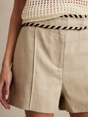 neutre - Shorts à surpiqûres en lin Reiss Fawn - Image 4 de 6