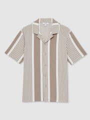 Reiss Oatmeal/White Alcazar Stripe Ribbed Cuban Collar Shirt - Image 2 of 6