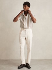 Reiss Oatmeal/White Alcazar Stripe Ribbed Cuban Collar Shirt - Image 3 of 6