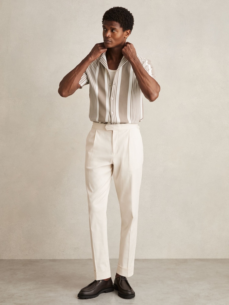 Reiss Oatmeal/White Alcazar Stripe Ribbed Cuban Collar Shirt - Image 3 of 6