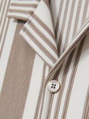 Reiss Oatmeal/White Alcazar Stripe Ribbed Cuban Collar Shirt - Image 6 of 6