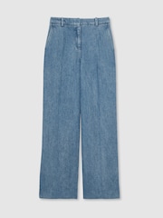 Reiss Mid Blue Reed Petite Denim-Look Wide-Leg Trousers - Image 2 of 7