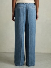 Reiss Mid Blue Reed Petite Denim-Look Wide-Leg Trousers - Image 5 of 7