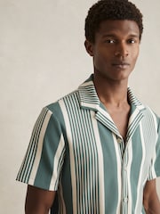Reiss Sage/White Alcazar Stripe Ribbed Cuban Collar Shirt - Image 1 of 6