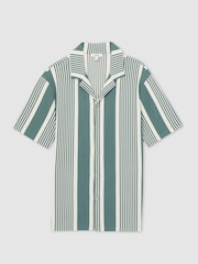 Reiss Sage/White Alcazar Stripe Ribbed Cuban Collar Shirt - Image 2 of 6