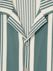 Reiss Sage/White Alcazar Stripe Ribbed Cuban Collar Shirt - Image 4 of 6