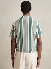 Reiss Sage/White Alcazar Stripe Ribbed Cuban Collar Shirt - Image 5 of 6