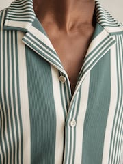 Reiss Sage/White Alcazar Stripe Ribbed Cuban Collar Shirt - Image 6 of 6