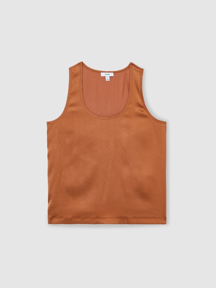 Reiss Toffee Brown Ruby Silk-Front Cami Top - Image 2 of 6 Reiss Toffee Brown Ruby Silk-Front Cami Top - Image 2 of 6