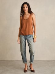 Reiss Toffee Brown Ruby Silk-Front Cami Top - Image 3 of 6