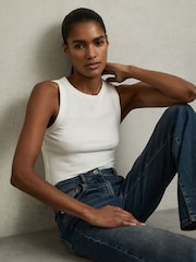 Reiss White Betty Stretch-Cotton Racerback Vest - Image 1 of 7