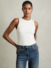 Reiss White Betty Stretch-Cotton Racerback Vest - Image 4 of 7