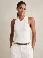 Reiss White Clara Racerback 100% Cotton Vest Top - Image 1 of 6
