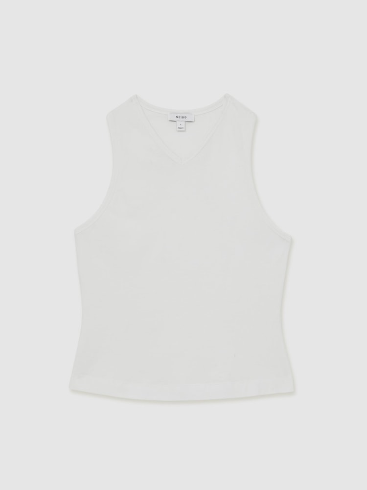 Reiss White Clara Racerback 100% Cotton Vest Top - Image 2 of 6